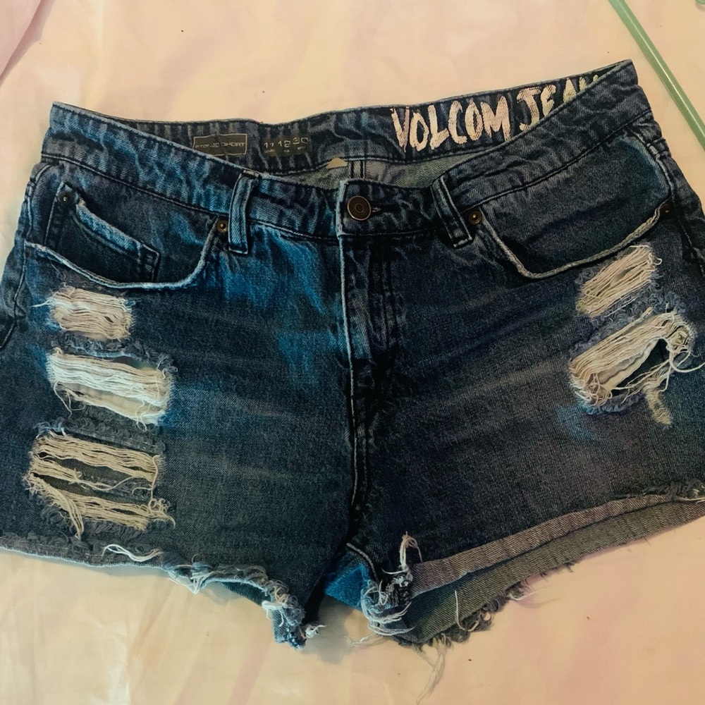 Volcom Distressed Dark Blue Jean Shorts